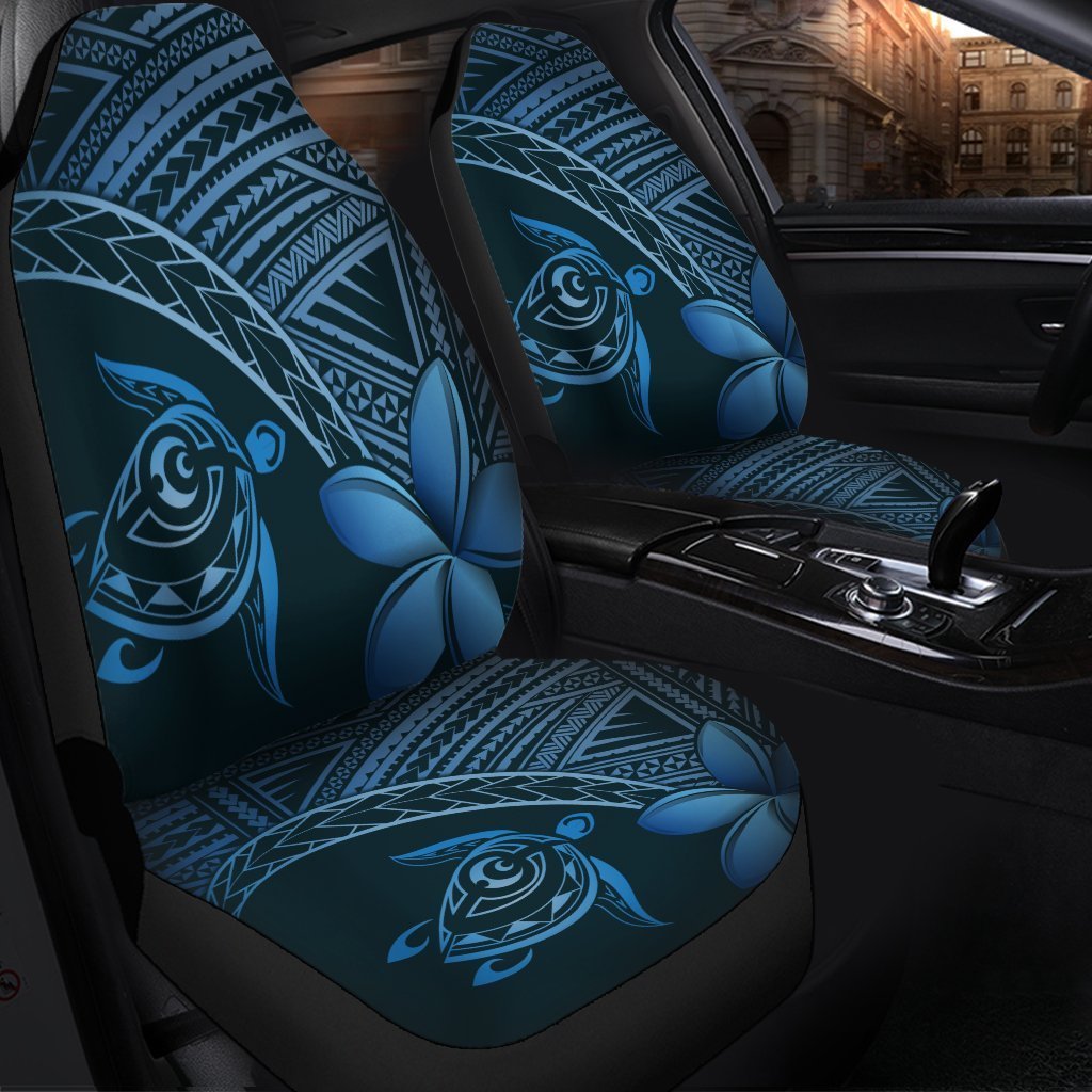 Hawaiian Turtle Plumeria Kakau Polynesian Quilt Car Seat Covers Neo Blue - Wonder Print Shop