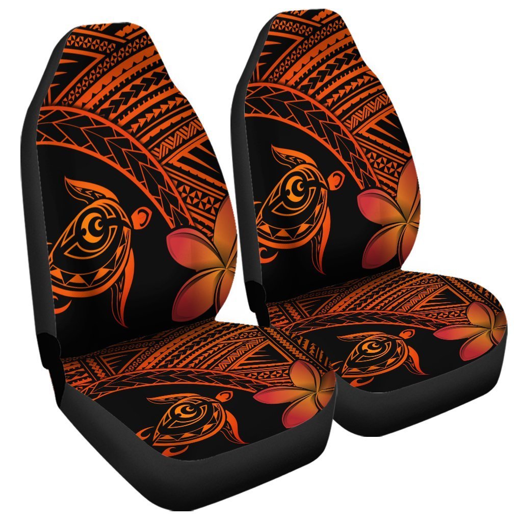 Hawaiian Turtle Plumeria Kakau Polynesian Quilt Car Seat Covers Neo Orange - Wonder Print Shop