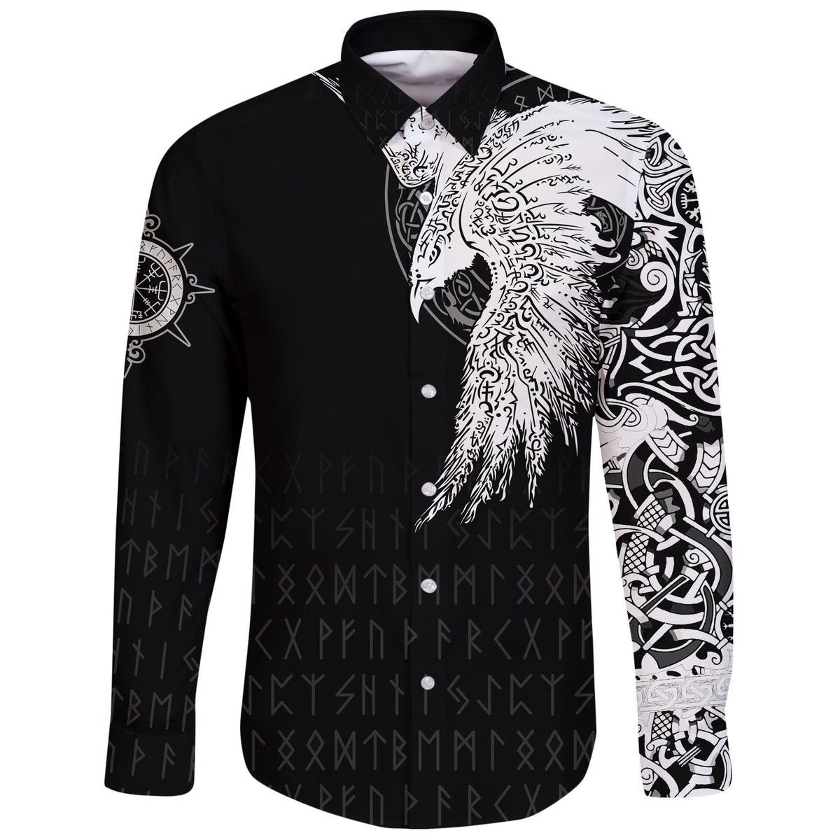 Viking Long Sleeve Button Shirt Mystical Raven Tattoo Special RLT12 - Wonder Print Shop