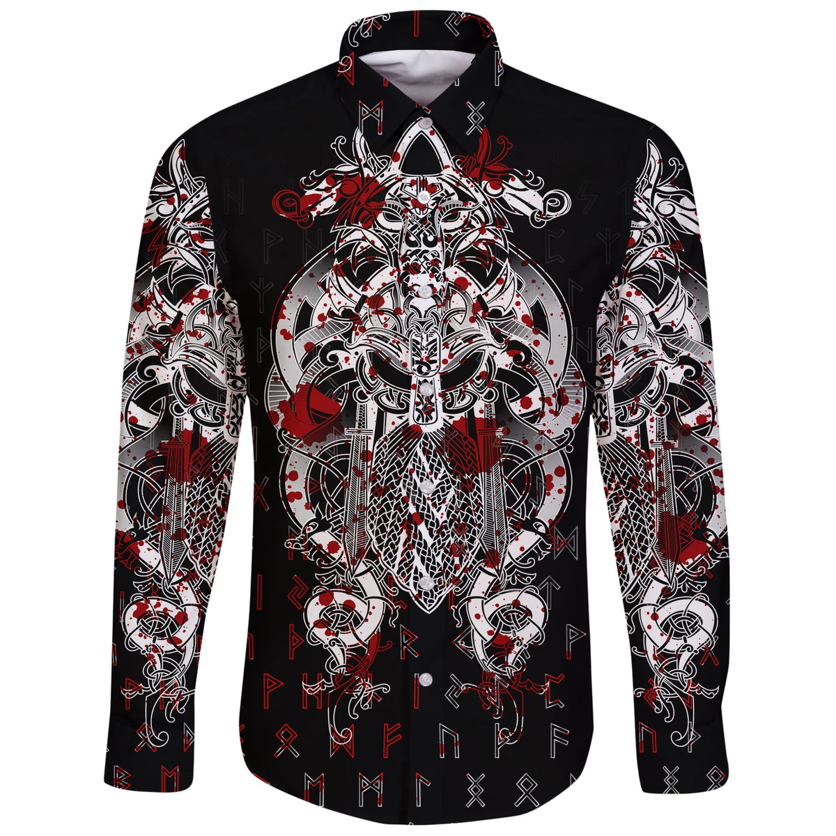 Viking Tyr Tattoo Blood Long Sleeve Button Shirt RLT12 - Wonder Print Shop