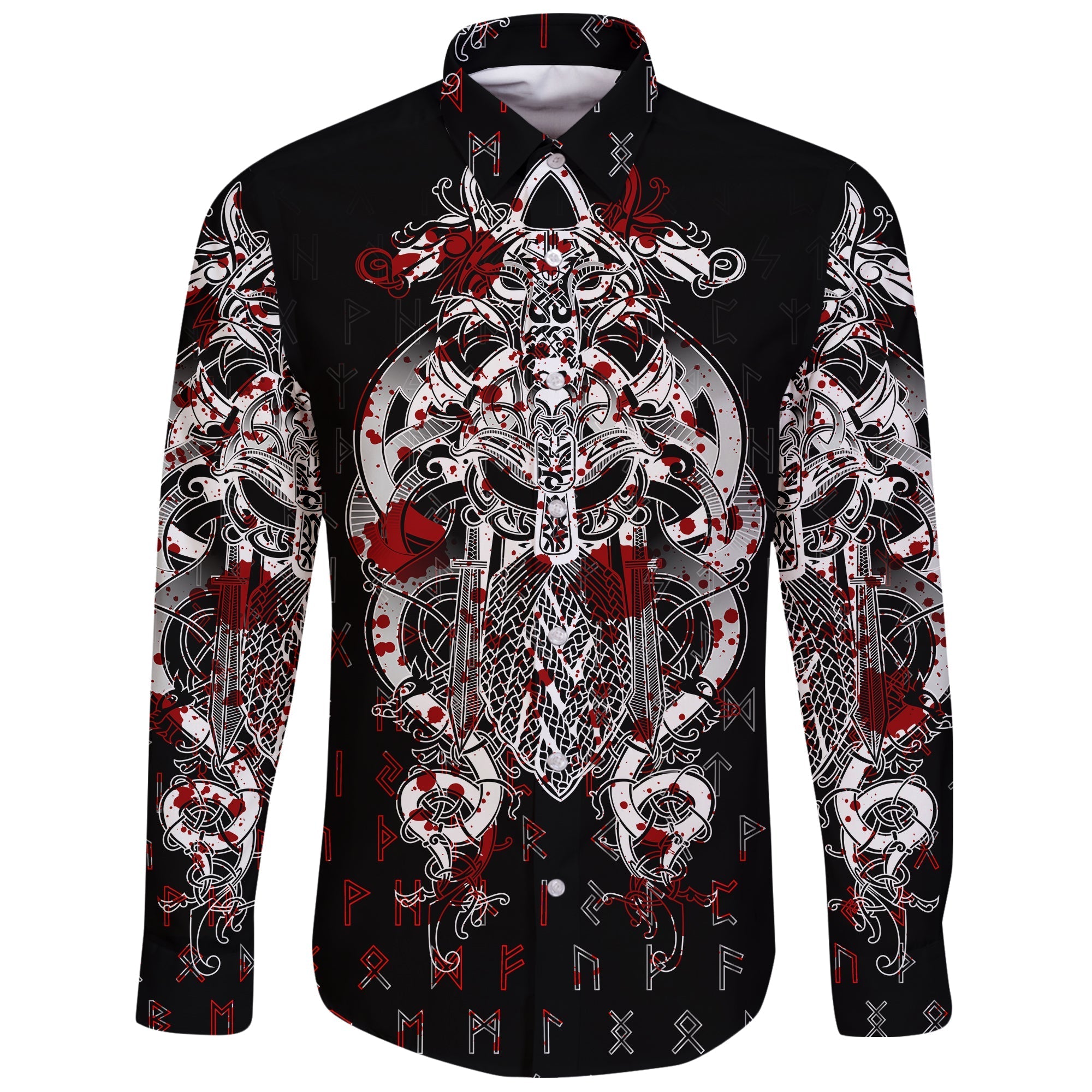 Viking Tyr Tattoo Blood Long Sleeve Button Shirt RLT12 - Wonder Print Shop