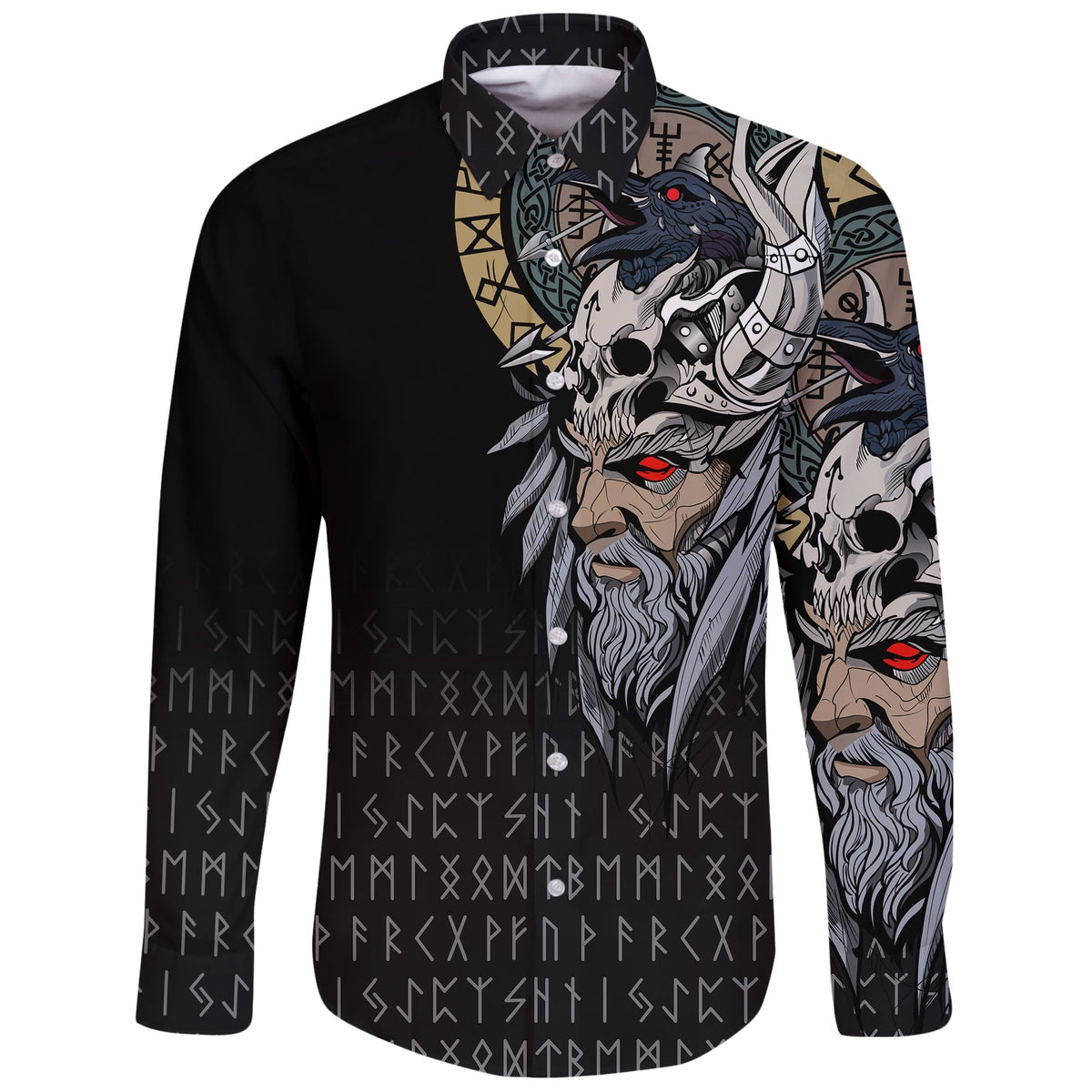 Viking Long Sleeve Button Shirt Viking Odin Raven RLT12 - Wonder Print Shop