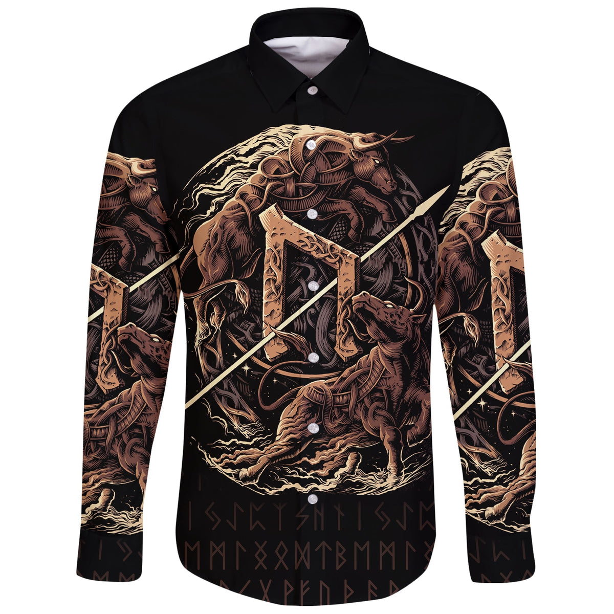 Viking Long Sleeve Button Shirt Uruz Rune RLT12 - Wonder Print Shop