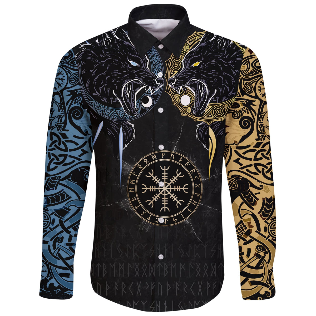 Viking Long Sleeve Button Shirt Hati and Skoll Tattoo RLT12 - Wonder Print Shop