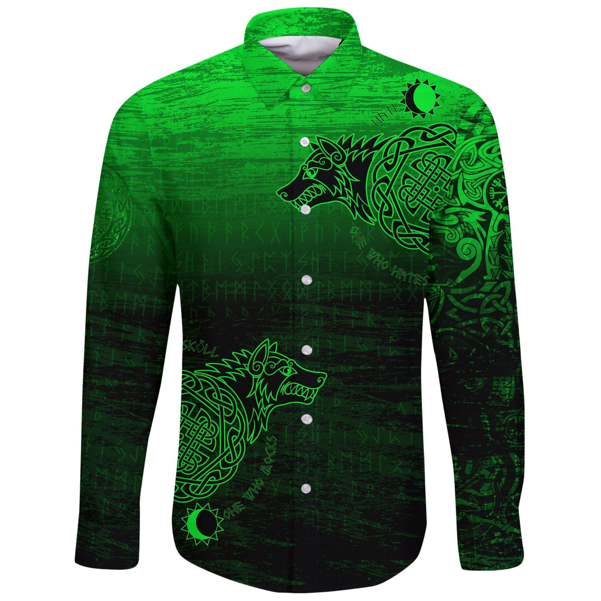 Viking Long Sleeve Button Shirt, Skoll and Hati RLT12 - Wonder Print Shop