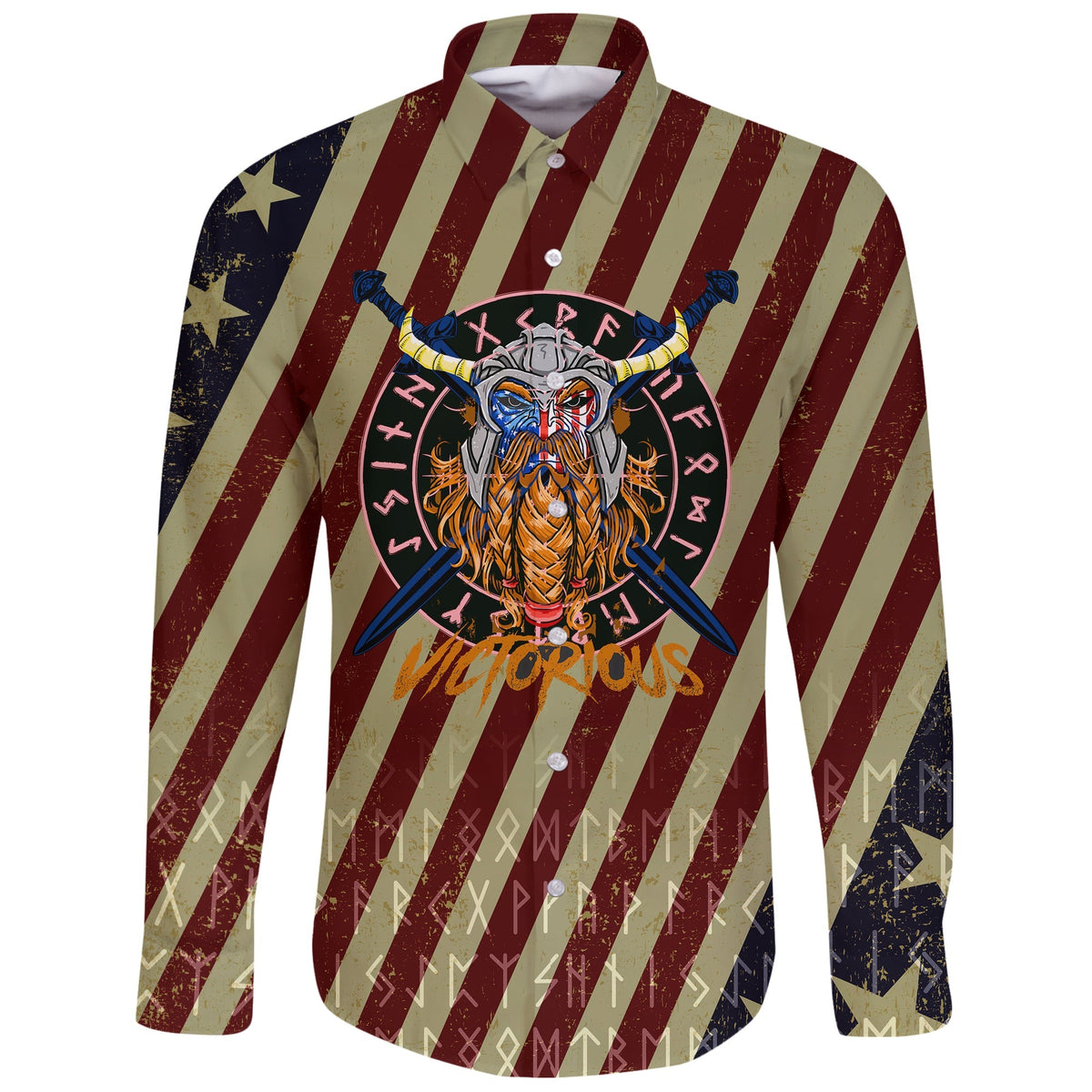 Viking Long Sleeve Button Shirt American Warrior Victorious RLT12 - Wonder Print Shop