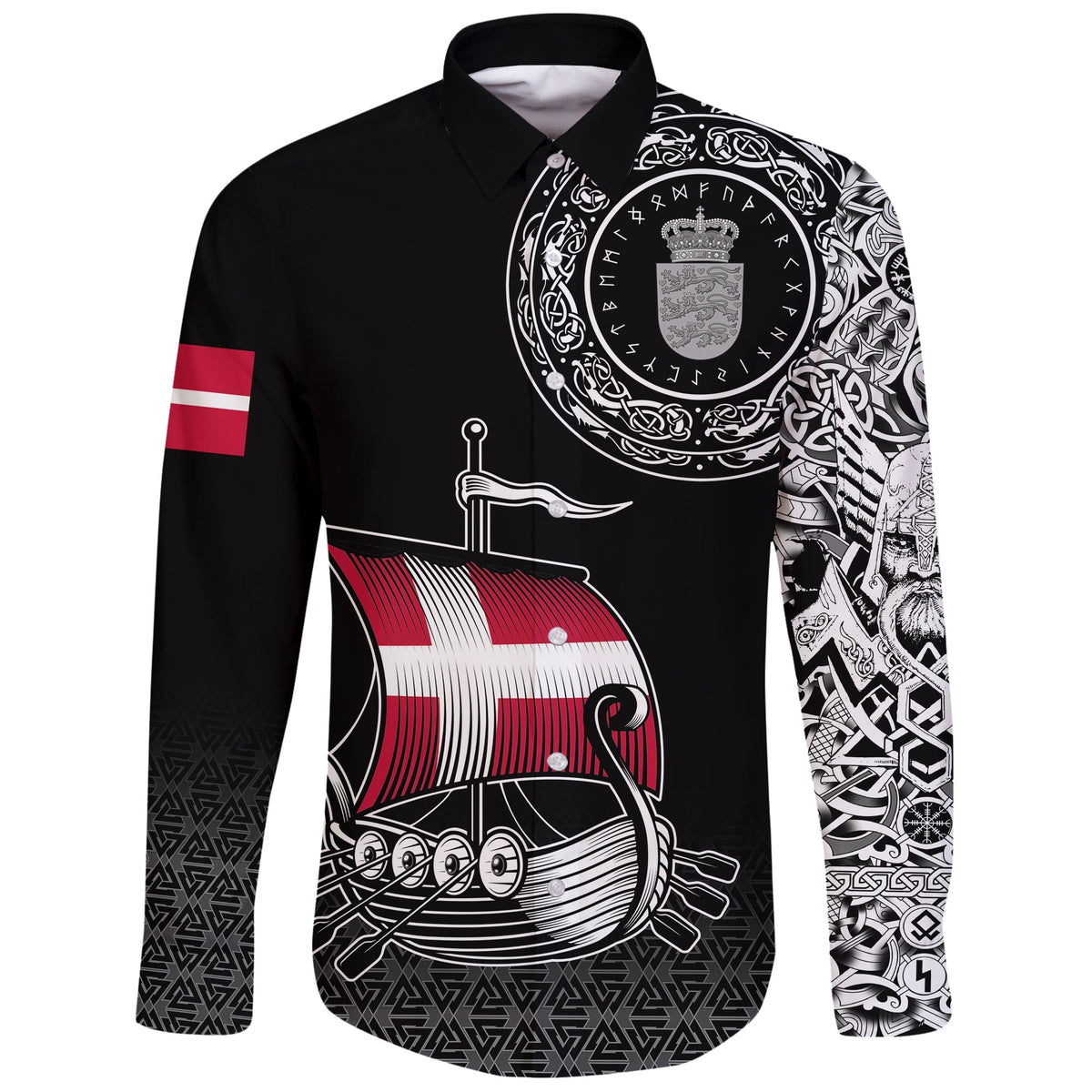 Viking Long Sleeve Button Shirt Danish Drakkar RLT12 - Wonder Print Shop