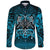 Viking Long Sleeve Button Shirt Othala and Raven Blue RLT12 - Wonder Print Shop