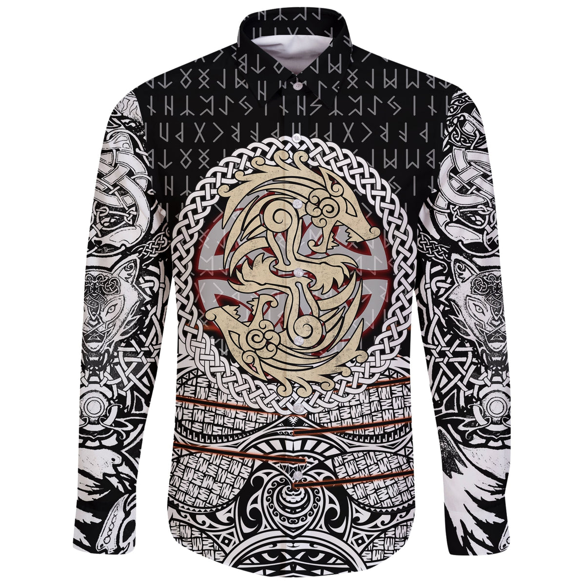 Viking Long Sleeve Button Shirt Fenrir Vikings Tattoo 3D RLT12 - Wonder Print Shop
