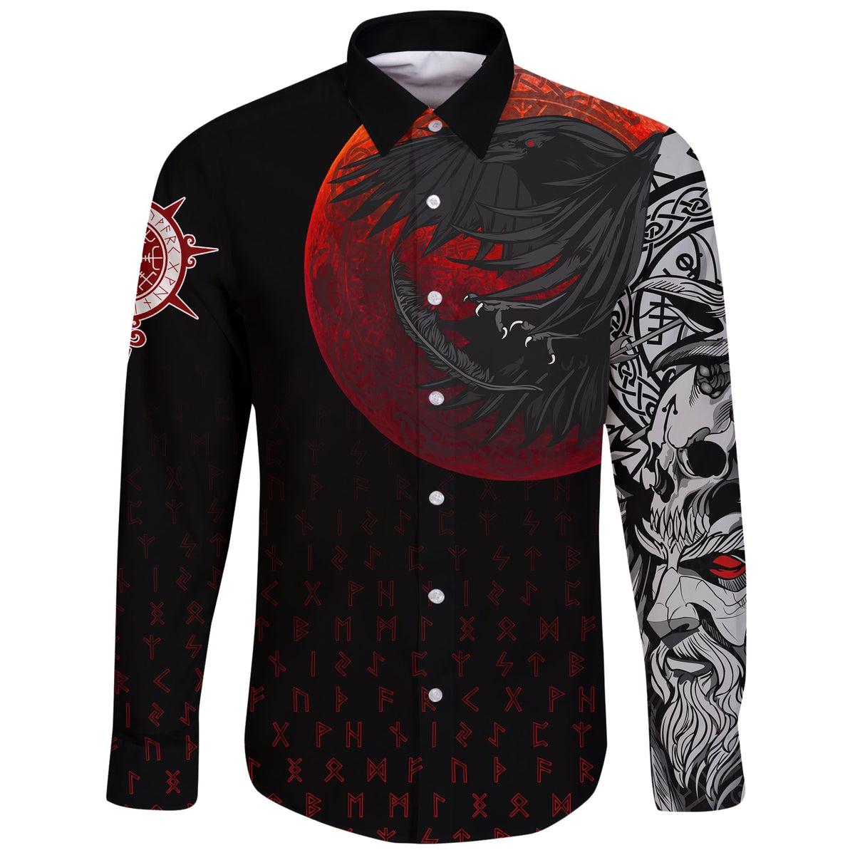 Viking Long Sleeve Button Shirt Viking Raven Blood Moon RLT12 - Wonder Print Shop