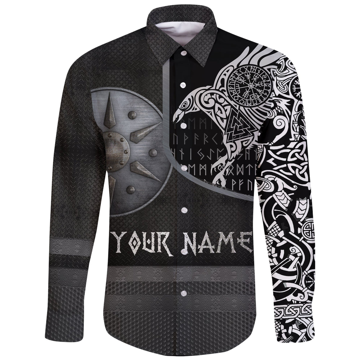 (Custom) Viking Long Sleeve Button Shirt Armor - Raven Tattoo RLT12 - Wonder Print Shop