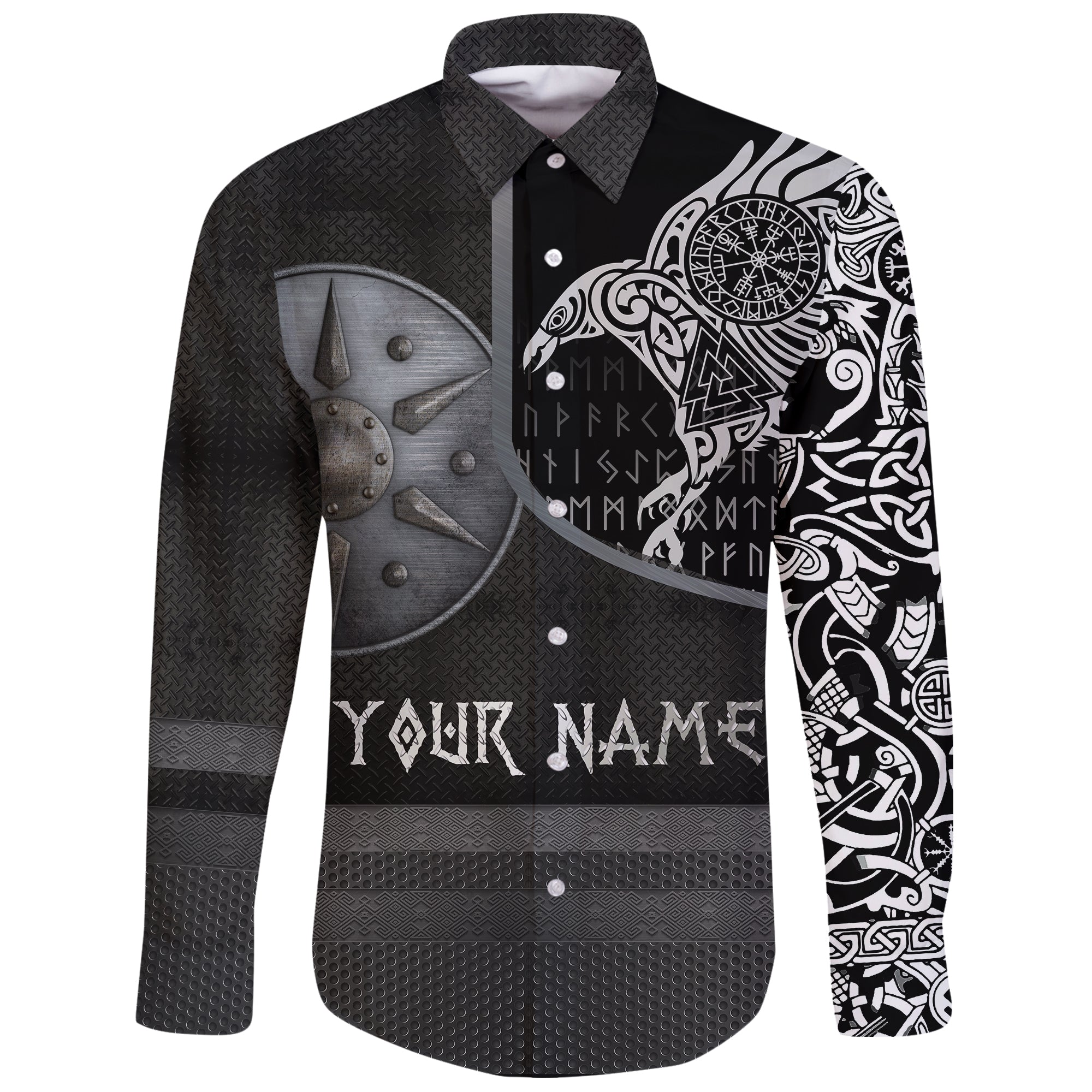 (Custom) Viking Long Sleeve Button Shirt Armor - Raven Tattoo RLT12 - Wonder Print Shop