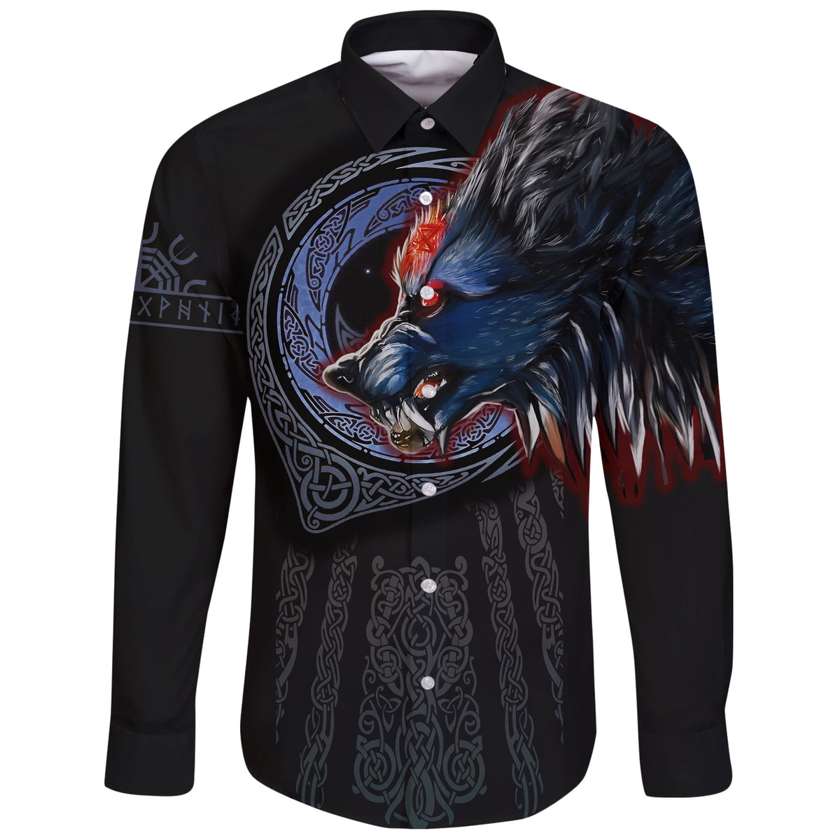 Viking Long Sleeve Button Shirt Viking Fenrir Wolf 3D RLT12 - Wonder Print Shop