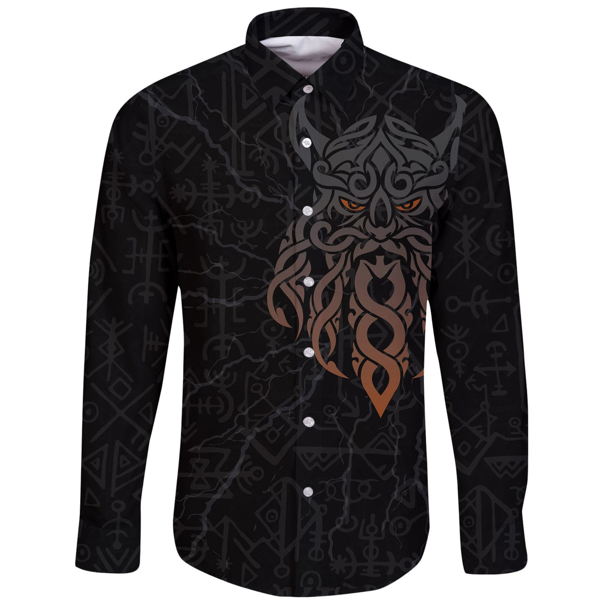 Viking Long Sleeve Button Shirt, Odin God Furthark Tattoo Special RLT12 - Wonder Print Shop