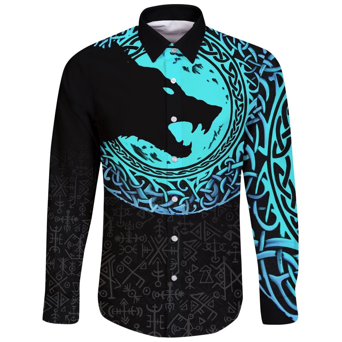 Viking Long Sleeve Button Shirt Fenrir Norse Wolf RLT12 - Wonder Print Shop