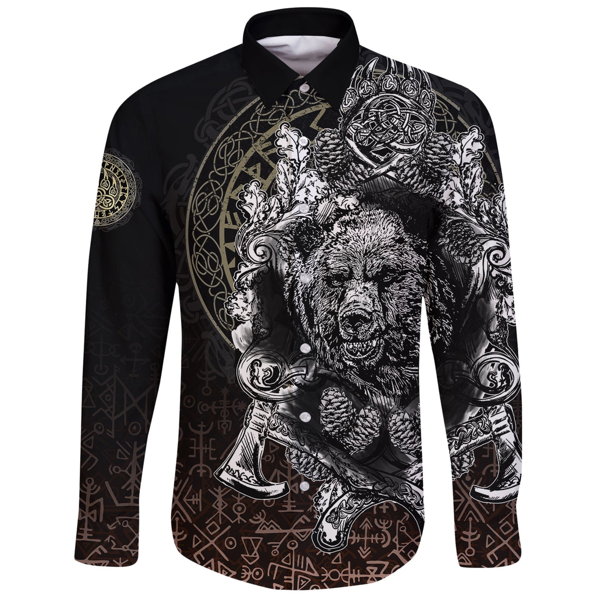 Viking Long Sleeve Button Shirt Bear Claws and Viking Hammer RLT12 - Wonder Print Shop