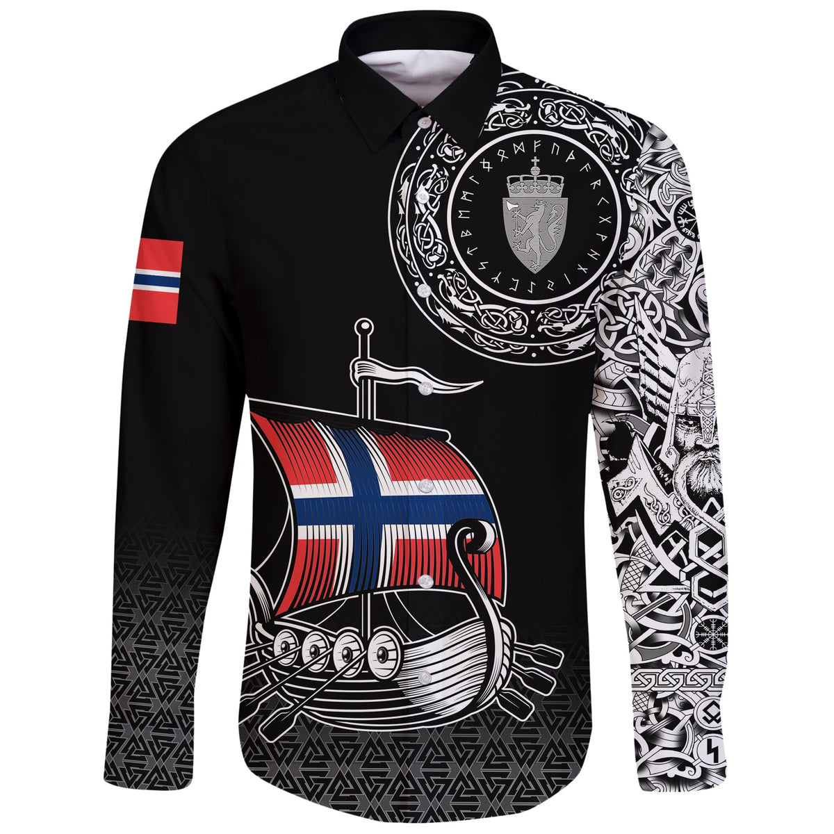 Viking Long Sleeve Button Shirt Norwegian Drakkar RLT12 - Wonder Print Shop
