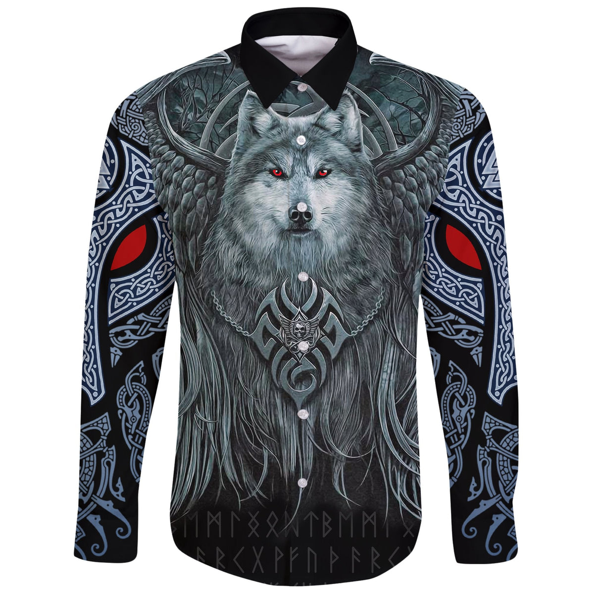 Viking Long Sleeve Button Shirt, Spiral Wolf Spirit RLT12 - Wonder Print Shop