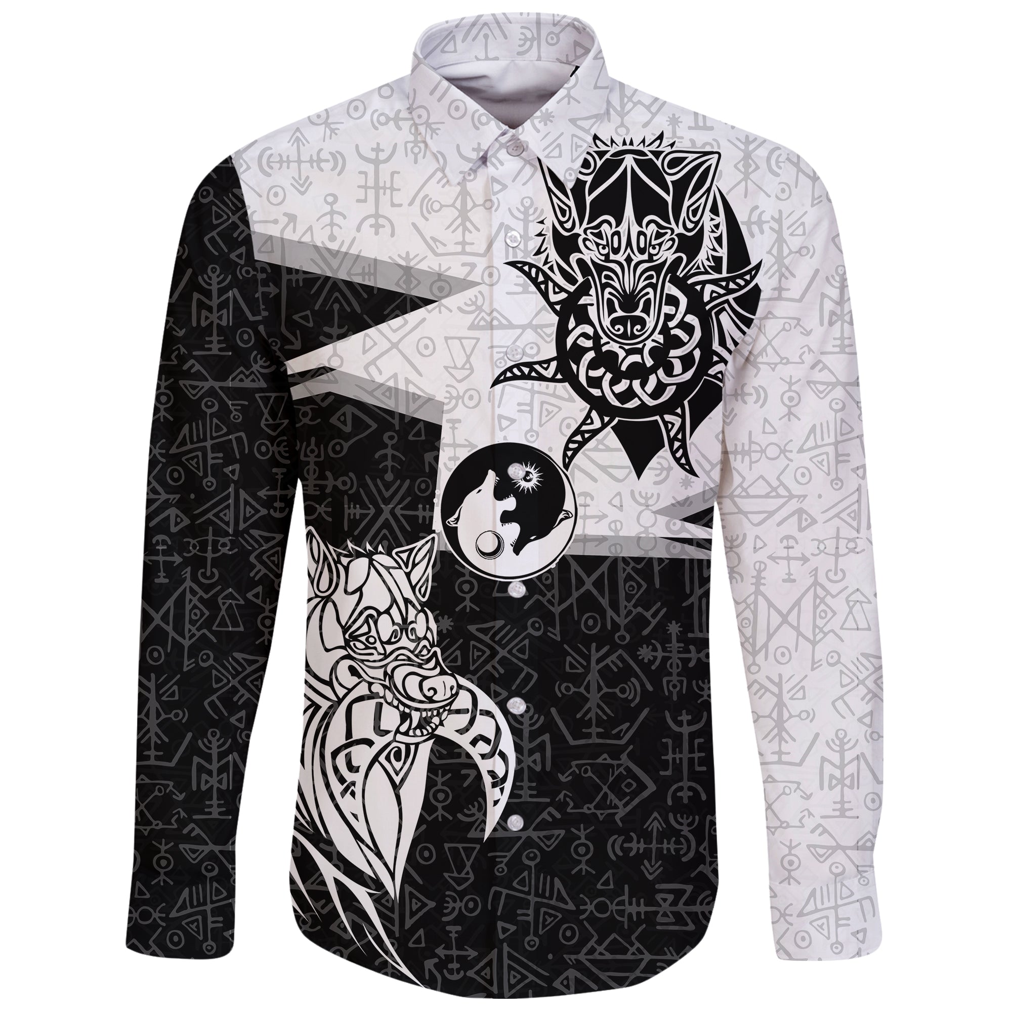 Viking Long Sleeve Button Shirt Skoll and Hati New Style RLT12 - Wonder Print Shop