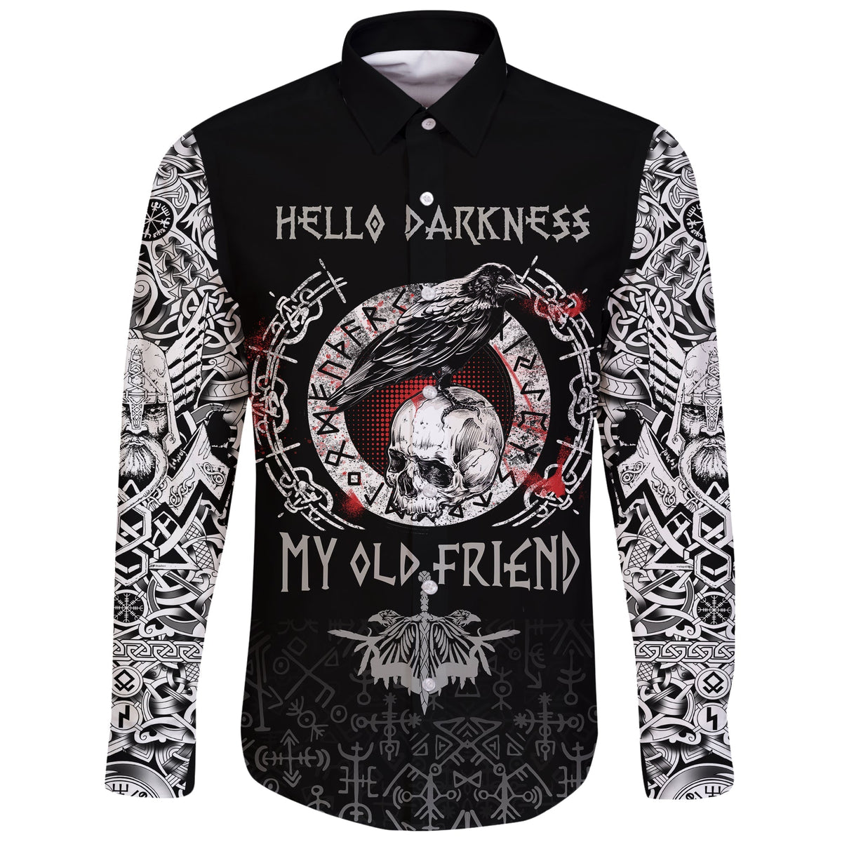 Viking Long Sleeve Button Shirt Raven and Skull RLT12 - Wonder Print Shop