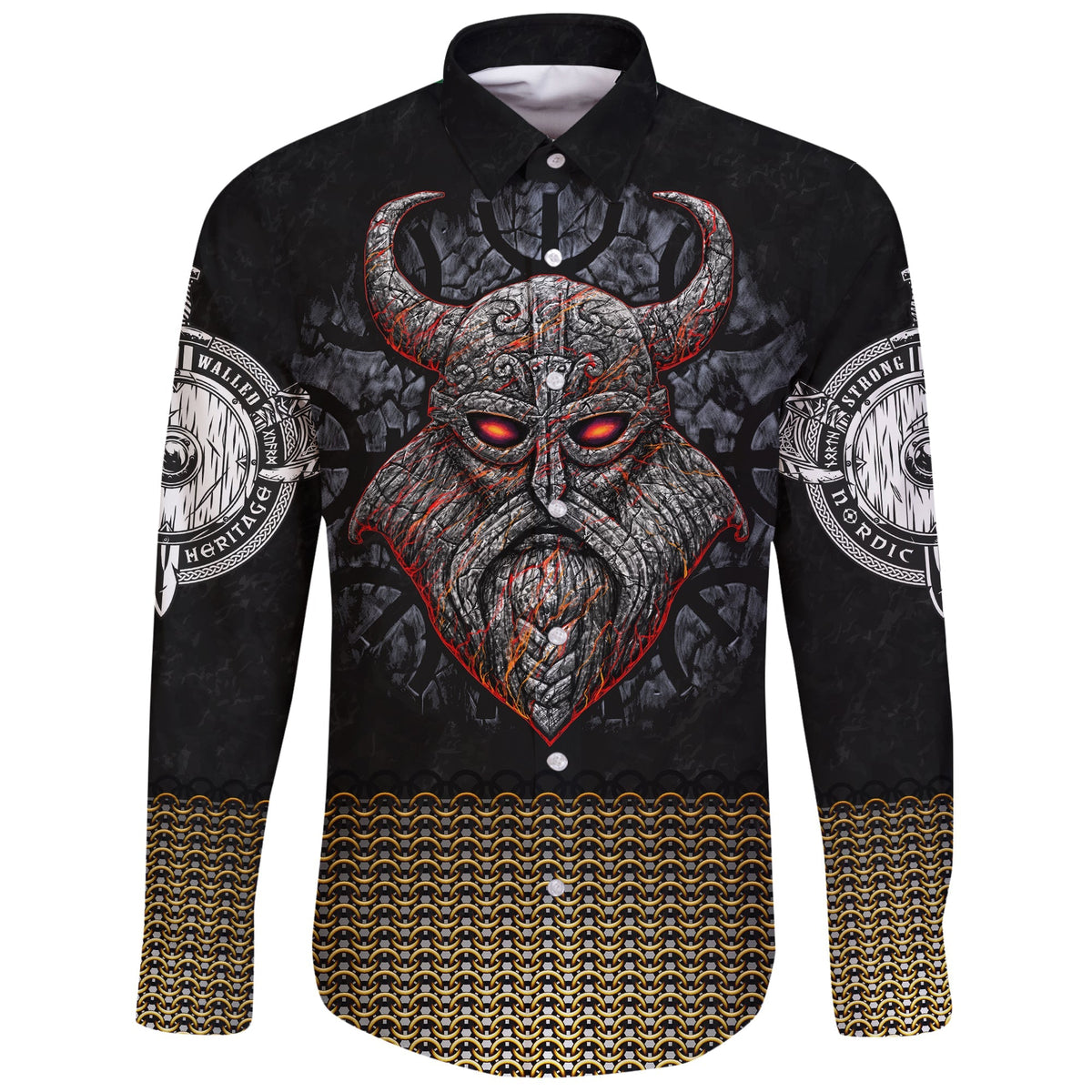 Viking Long Sleeve Button Shirt Armor Odin RLT12 - Wonder Print Shop