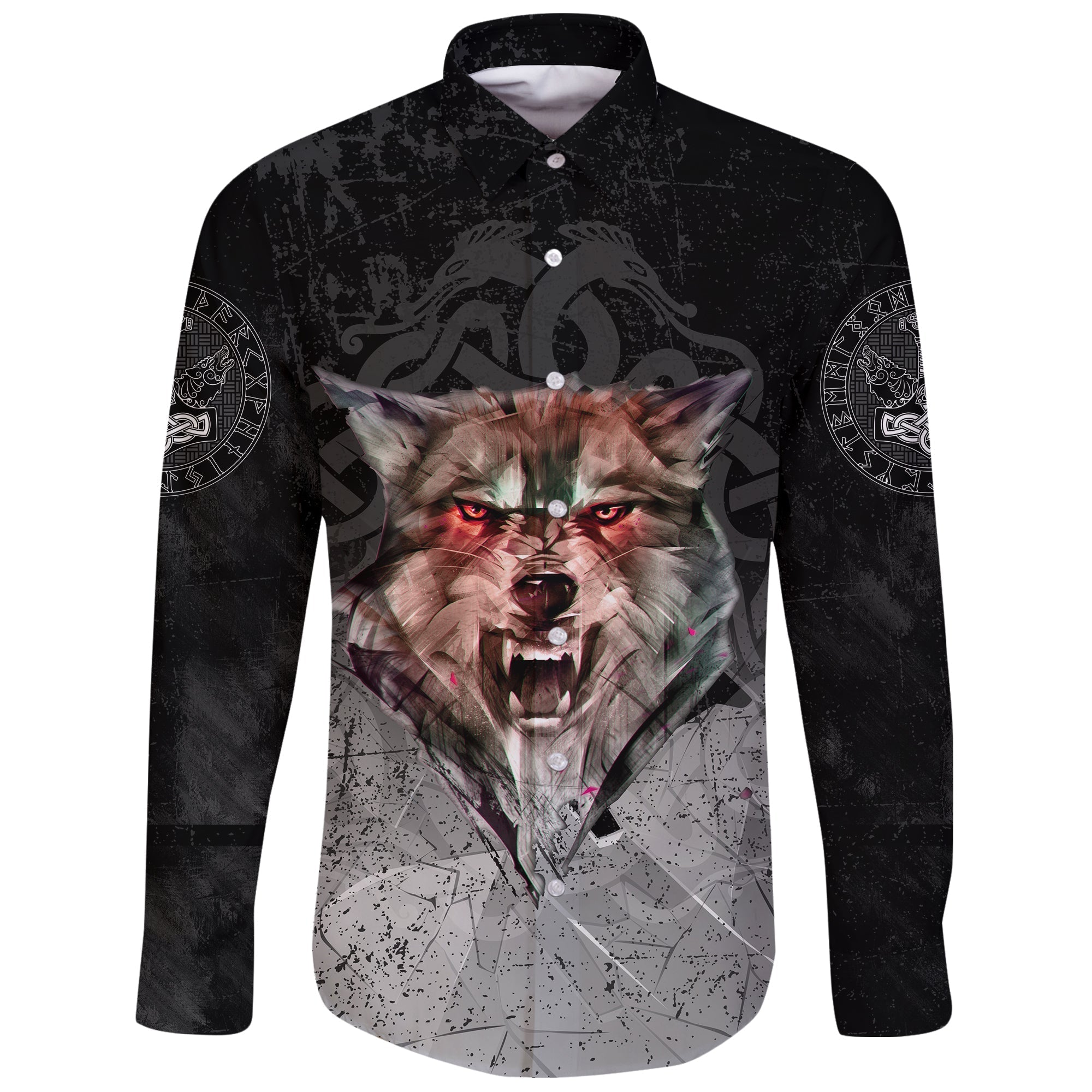 Viking Long Sleeve Button Shirt Fenrir Norse Wolf RLT12 - Wonder Print Shop