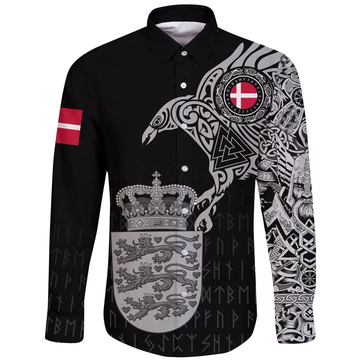 Viking Long Sleeve Button Shirt Danish and Raven Of Odin RLT12 - Wonder Print Shop
