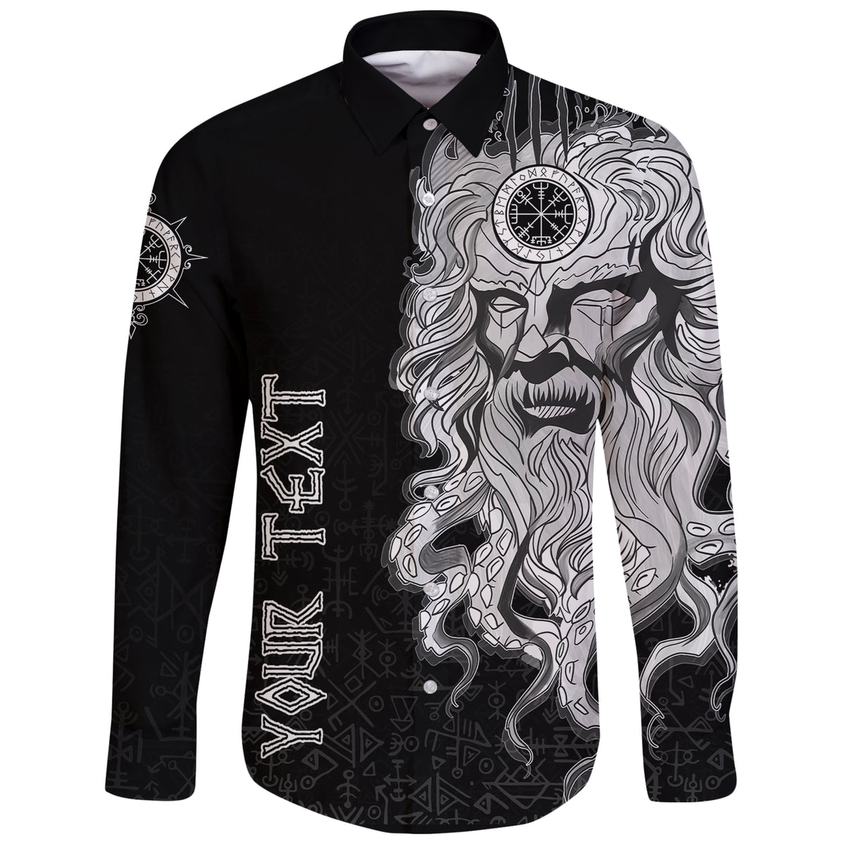 Custom) Viking Long Sleeve Button Shirt - Njord Vegvisir RLT12 - Wonder Print Shop