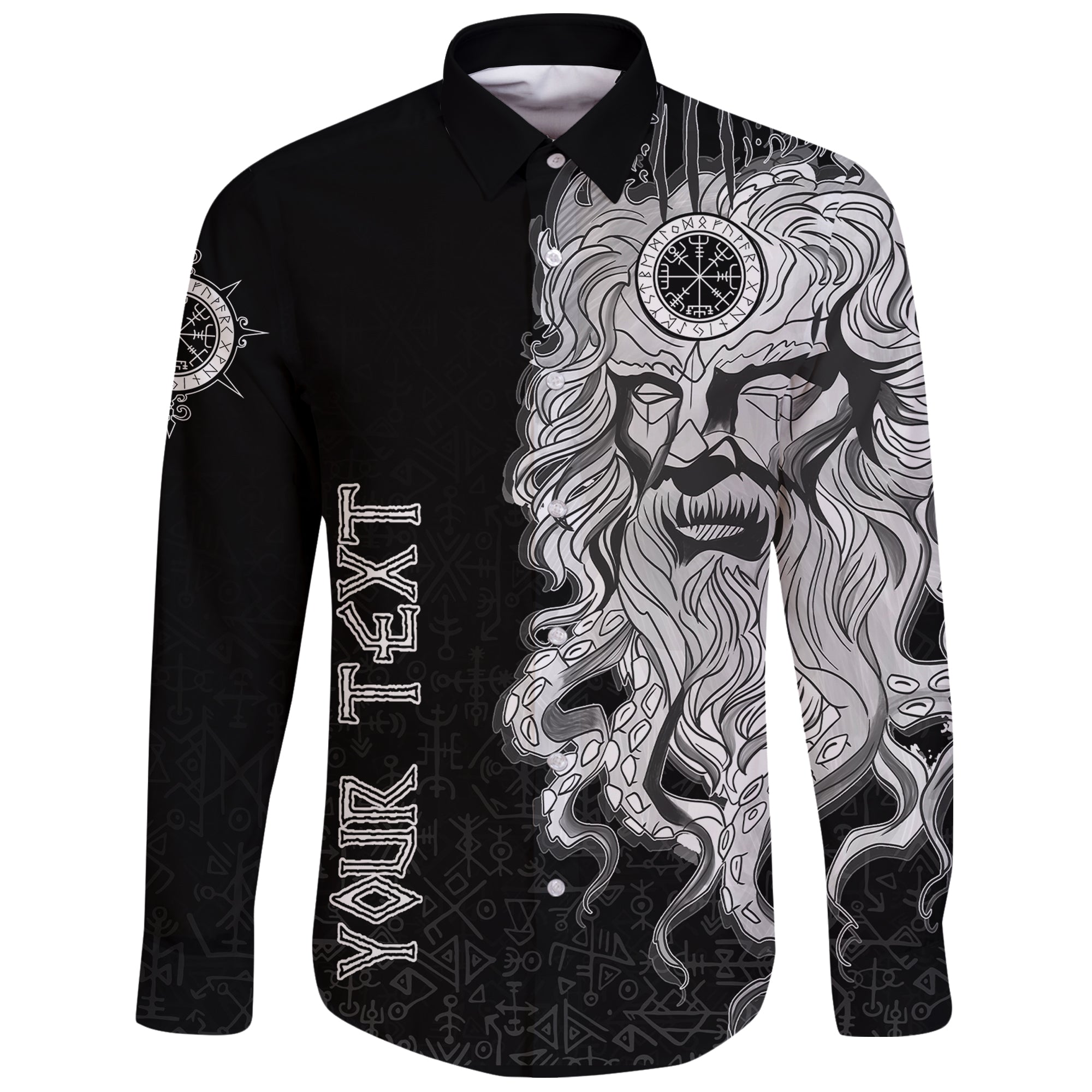 Custom) Viking Long Sleeve Button Shirt - Njord Vegvisir RLT12 - Wonder Print Shop