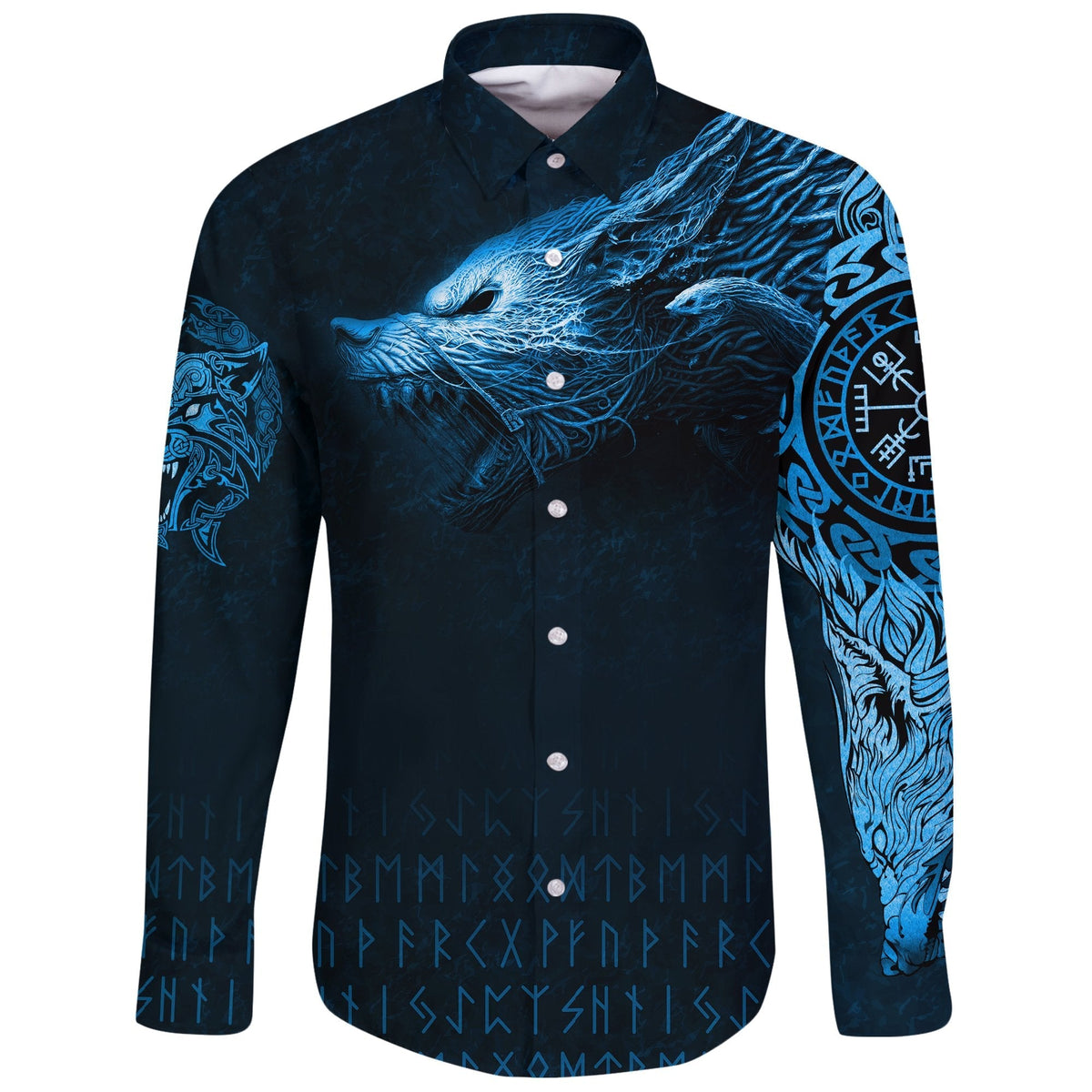 Viking Long Sleeve Button Shirt, Fenrir Wolf RLT12 - Wonder Print Shop