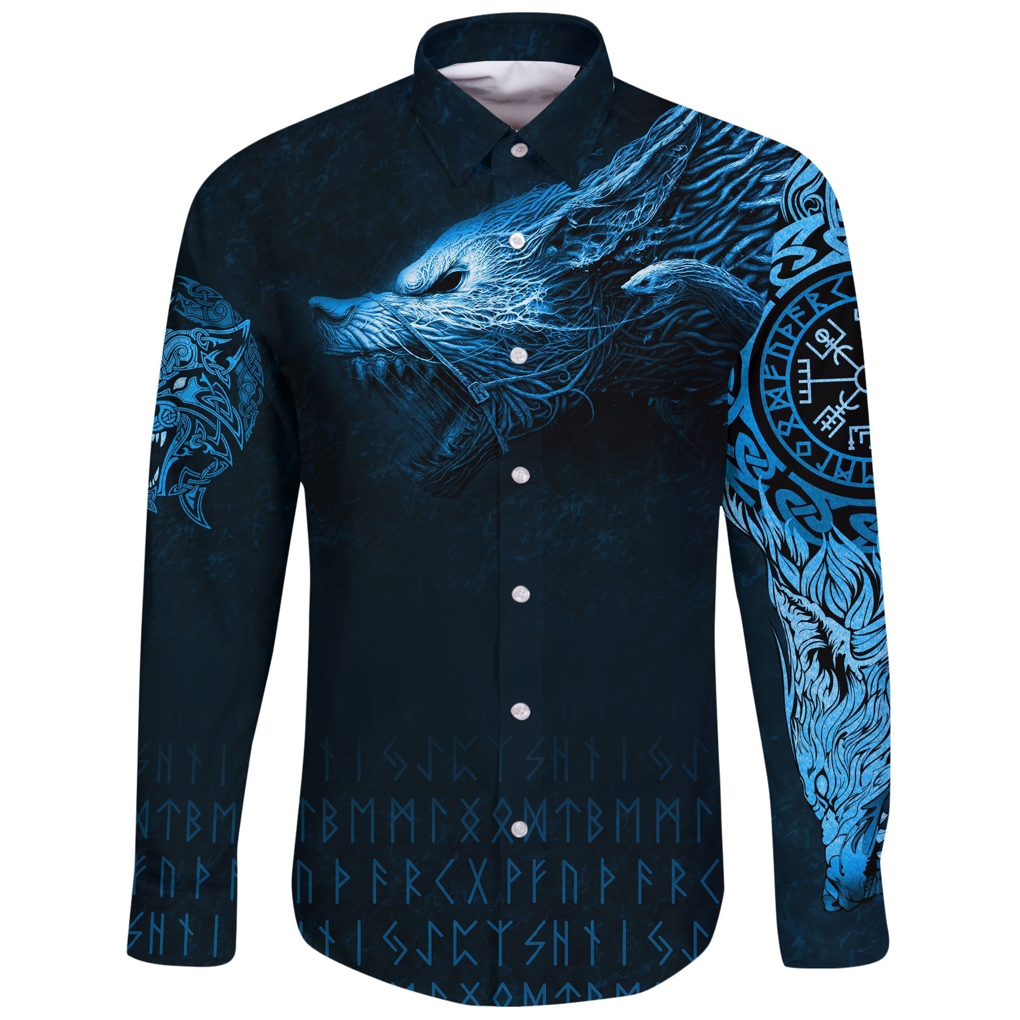 Viking Long Sleeve Button Shirt, Fenrir Wolf RLT12 - Wonder Print Shop