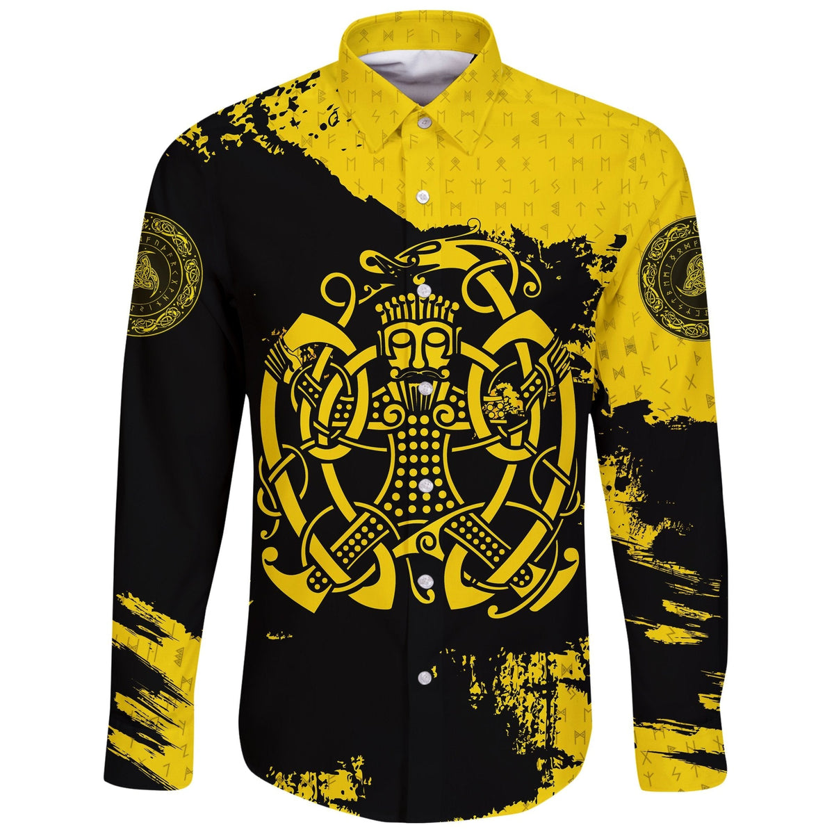 Viking Long Sleeve Button Shirt, Loki Bound Triskele Rune Gold RLT12 - Wonder Print Shop