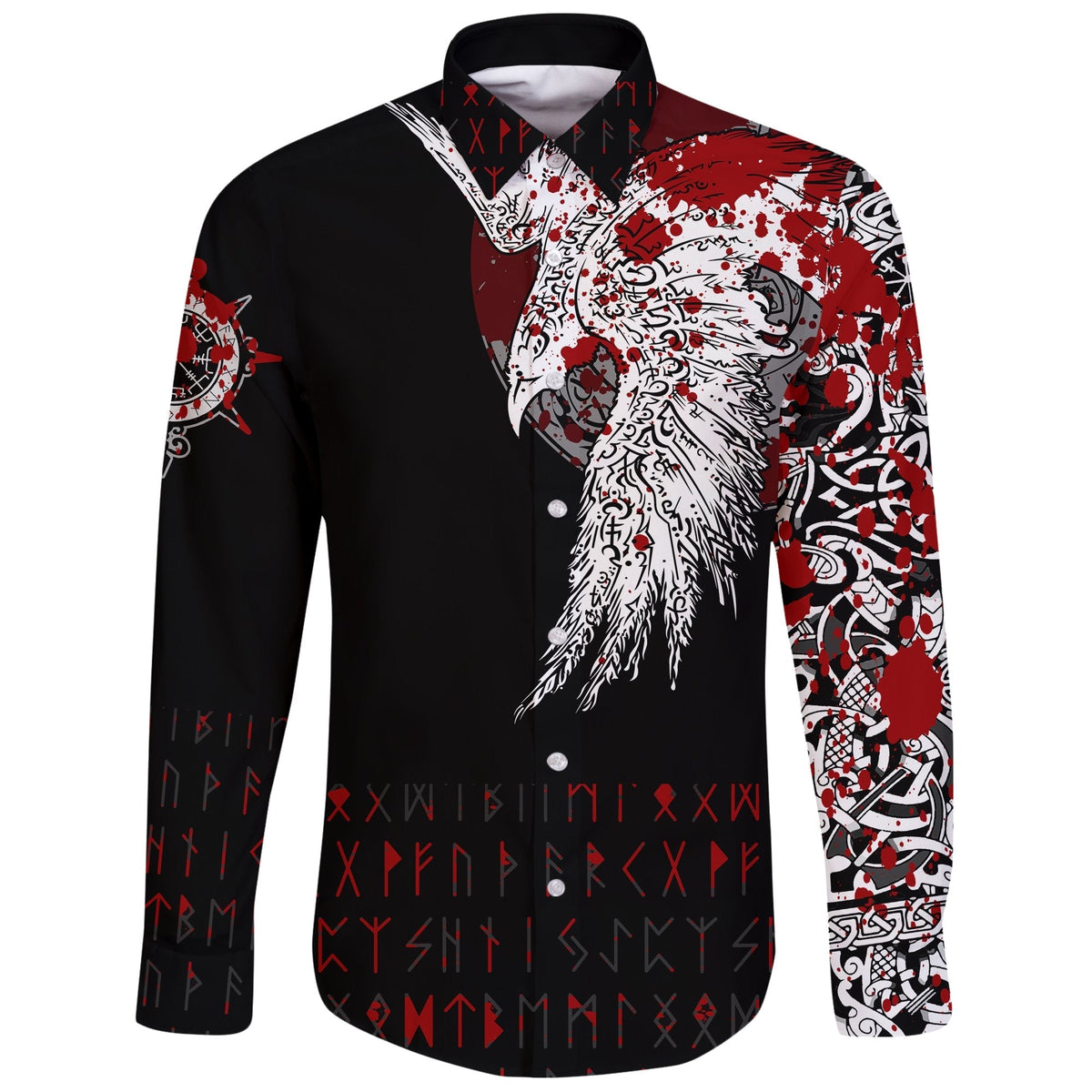 Viking Long Sleeve Button Shirt Mystical Raven Tattoo Style Blood RLT12 - Wonder Print Shop