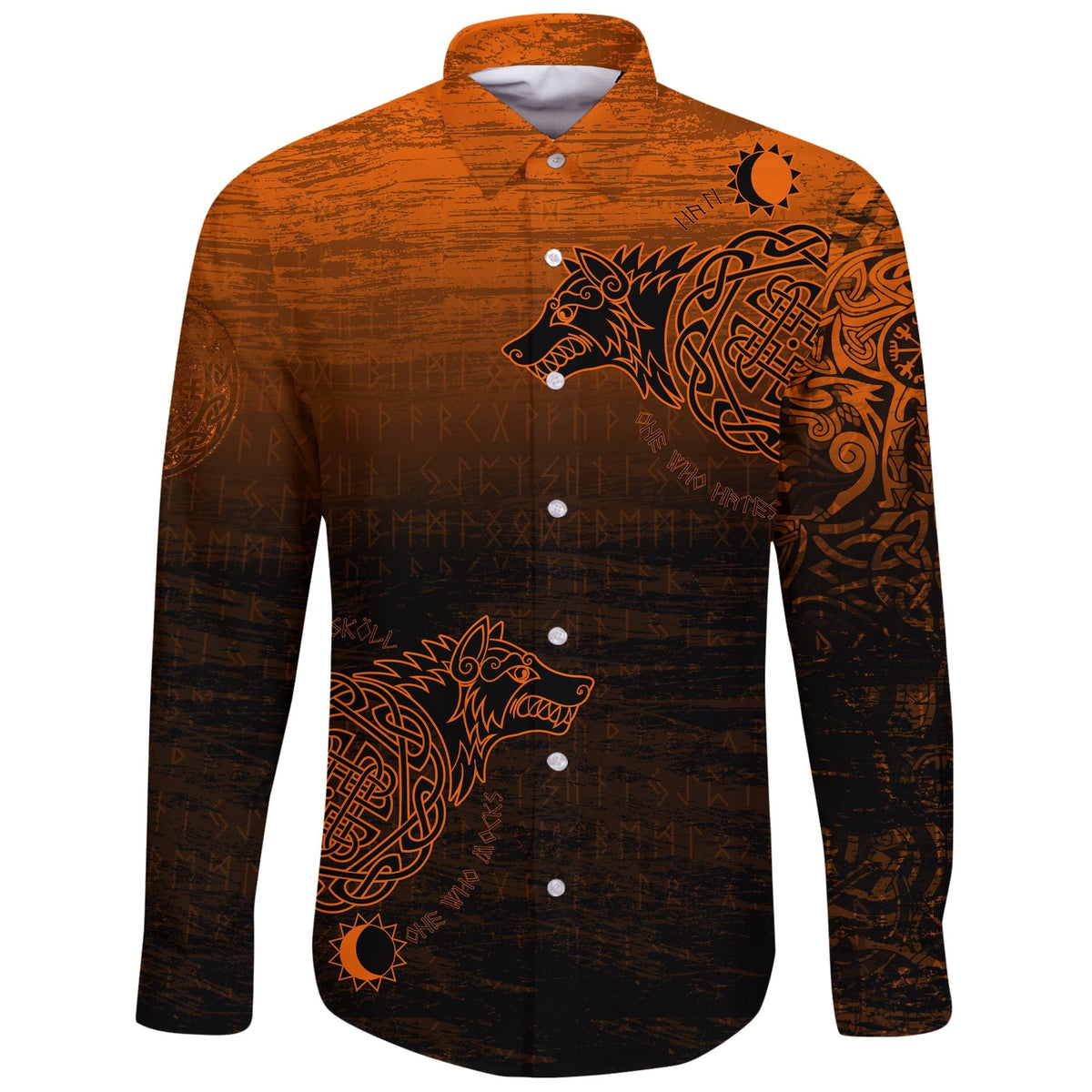Viking Long Sleeve Button Shirt, Skoll and Hati Orange RLT12 - Wonder Print Shop