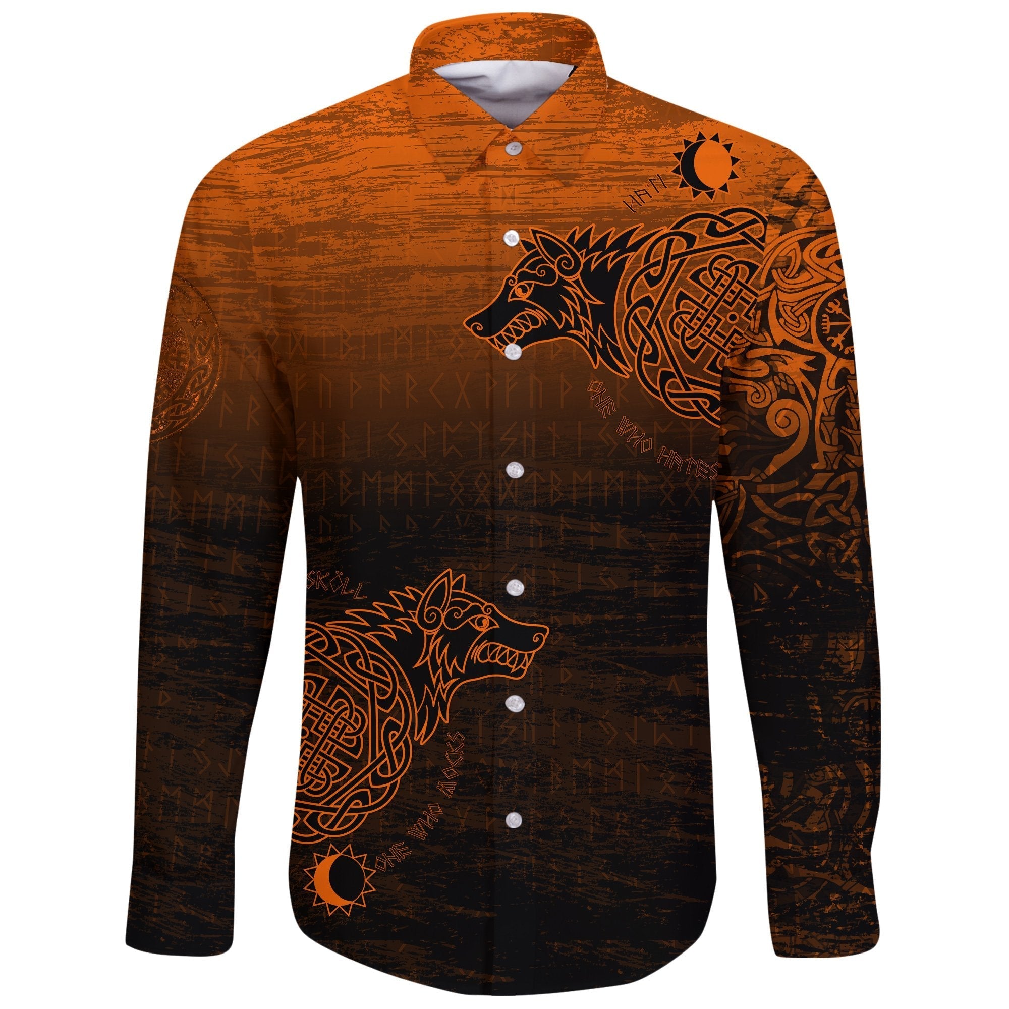 Viking Long Sleeve Button Shirt, Skoll and Hati Orange RLT12 - Wonder Print Shop
