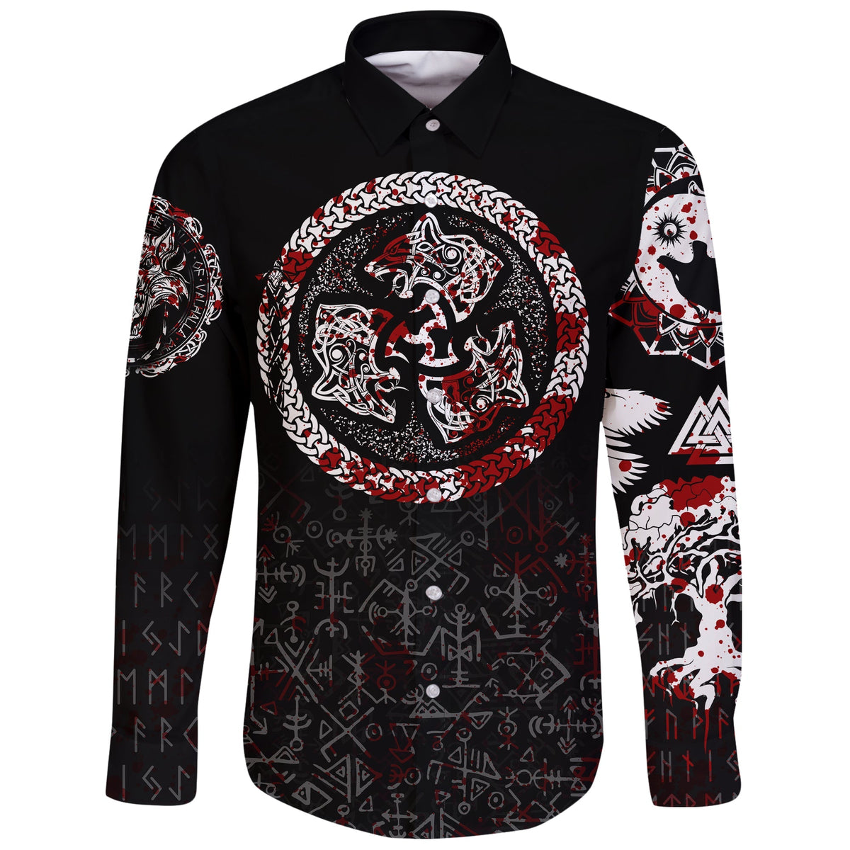 Viking Long Sleeve Button Shirt Fierce Blood Wolf Symbol Of A Viking Nordic RLT12 - Wonder Print Shop