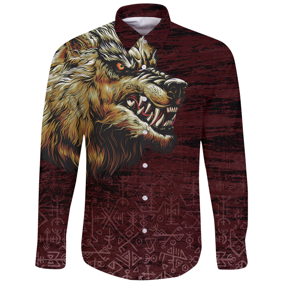 Viking Long Sleeve Button Shirt Fenrir On The Blood Moon Background RLT12 - Wonder Print Shop