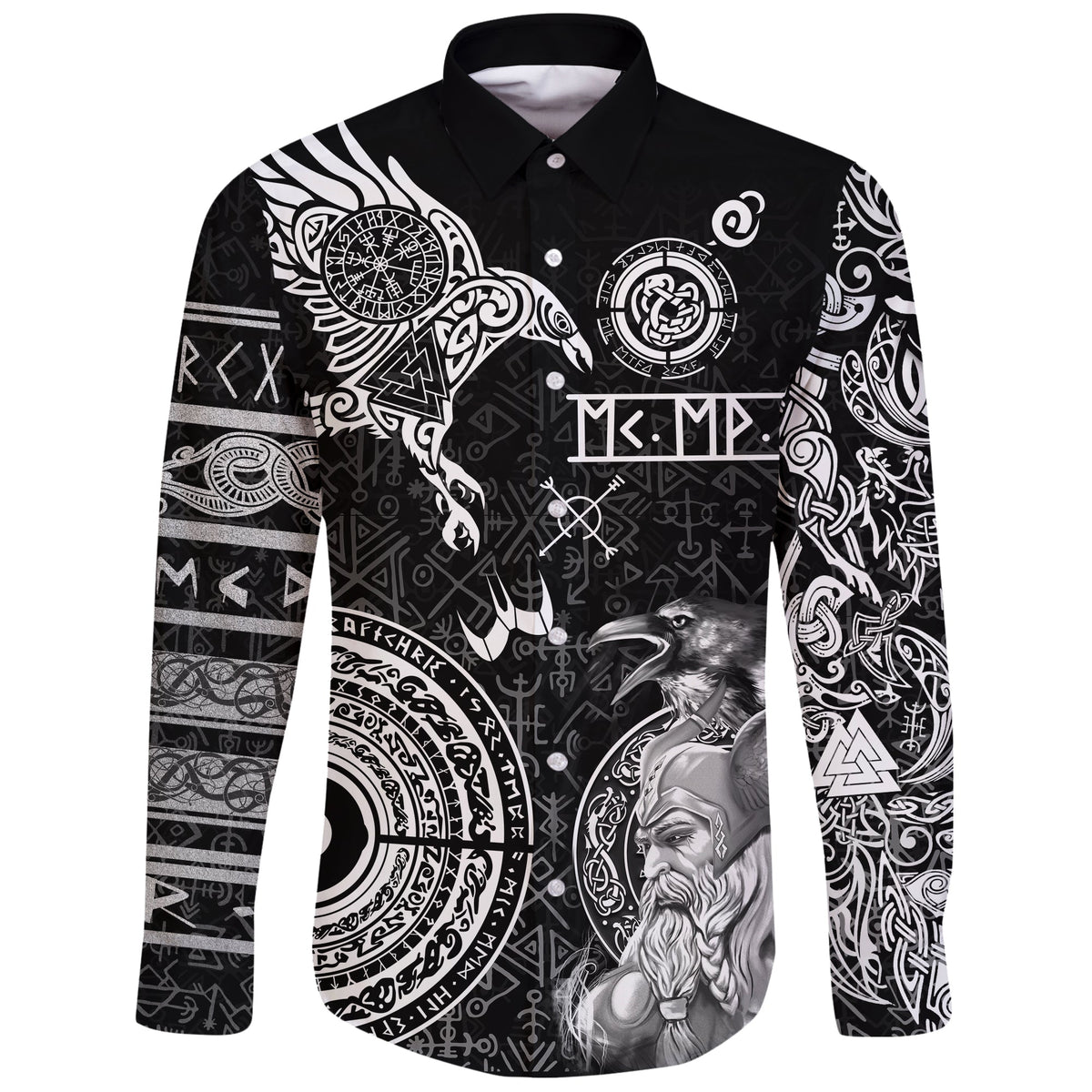 Viking Long Sleeve Button Shirt Odin and Raven Tattoo RLT12 - Wonder Print Shop