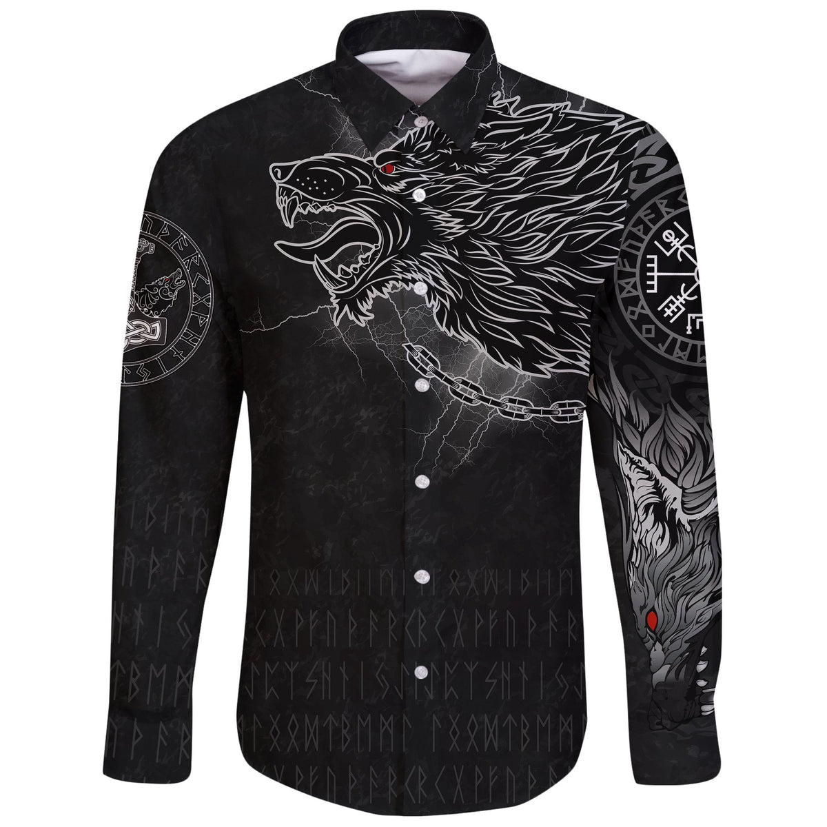 Viking Long Sleeve Button Shirt Fenrir Norse Wolf Thunderstorm RLT12 - Wonder Print Shop