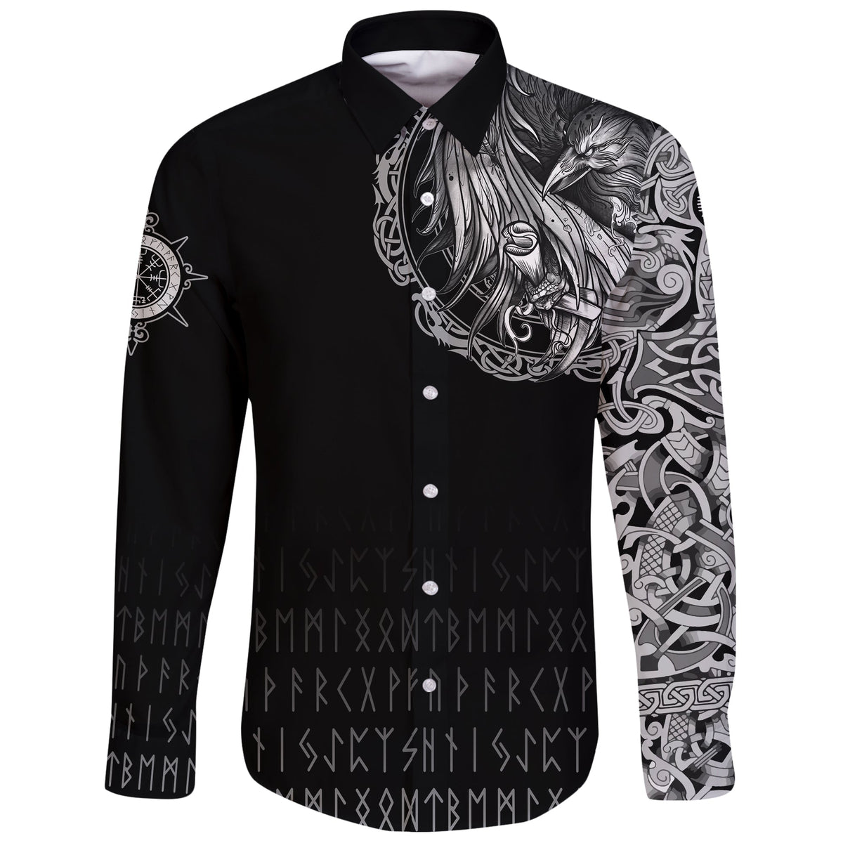 Viking Long Sleeve Button Shirt Norse Raven Tattoo RLT12 - Wonder Print Shop