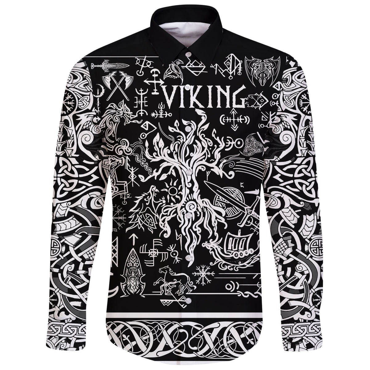 Viking Long Sleeve Button Shirt Symbol RLT12 - Wonder Print Shop