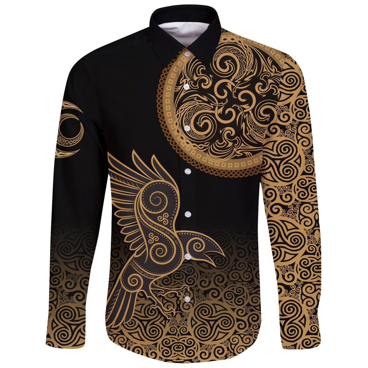 Viking Long Sleeve Button Shirt Triskele Raven Celtic RLT12 - Wonder Print Shop