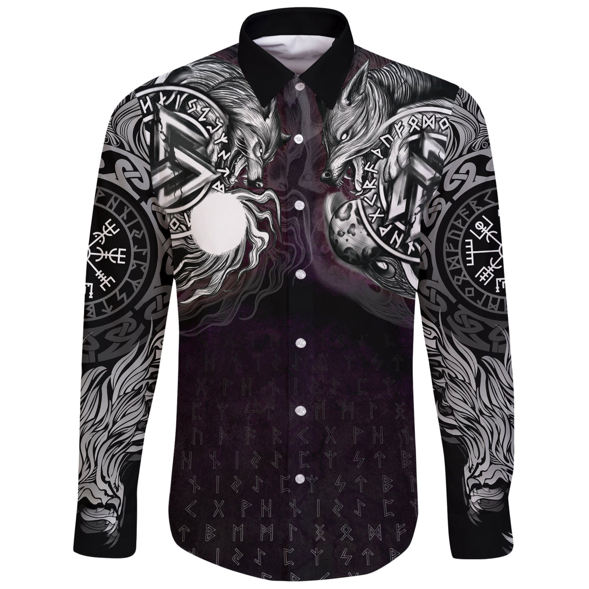 Viking Long Sleeve Button Shirt Hati and Skoll Valknut RLT12 - Wonder Print Shop