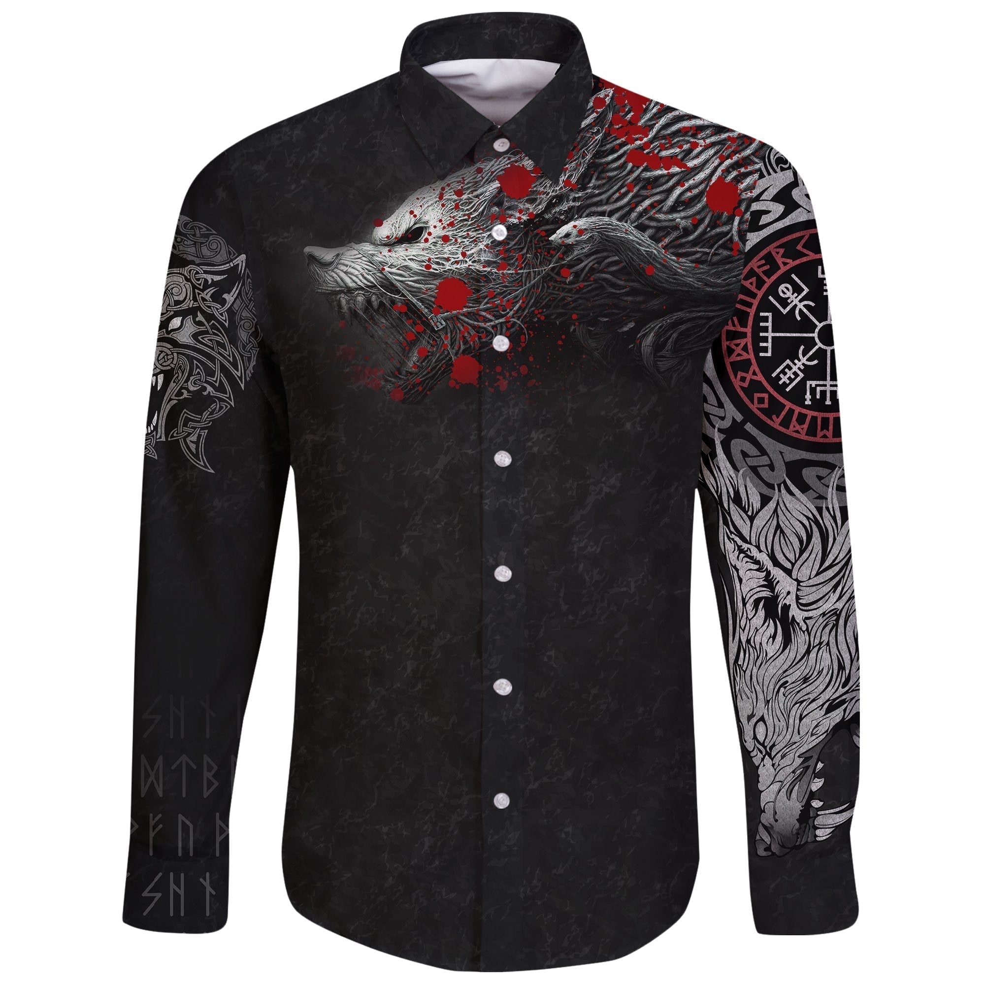 Viking Vikings Blood Long Sleeve Button Shirt Fenrir Blood RLT12 - Wonder Print Shop
