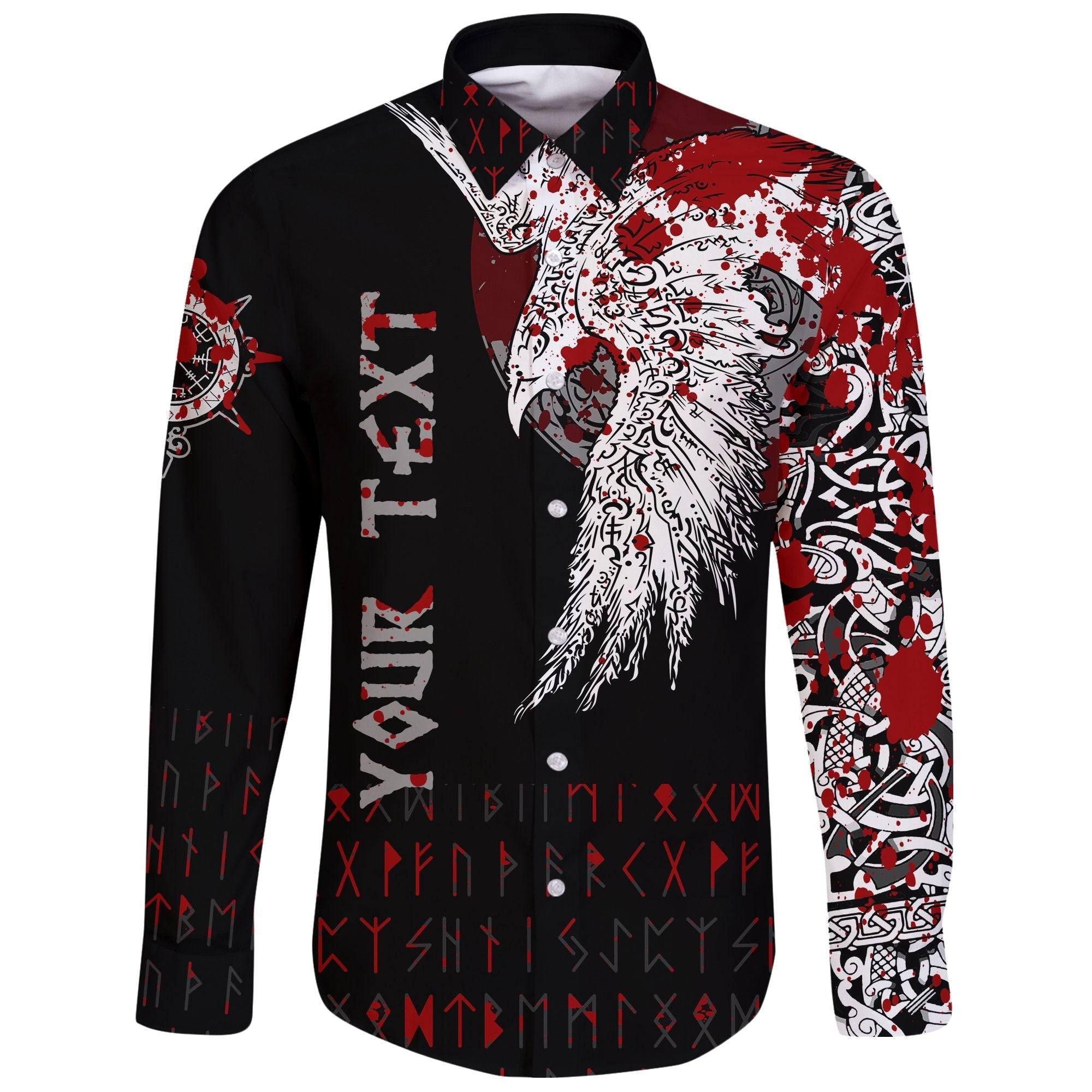 Custom Viking Long Sleeve Button Shirt - Mystical Raven Tattoo Blood RLT12 - Wonder Print Shop