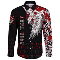 Custom Viking Long Sleeve Button Shirt - Mystical Raven Tattoo Blood RLT12 - Wonder Print Shop