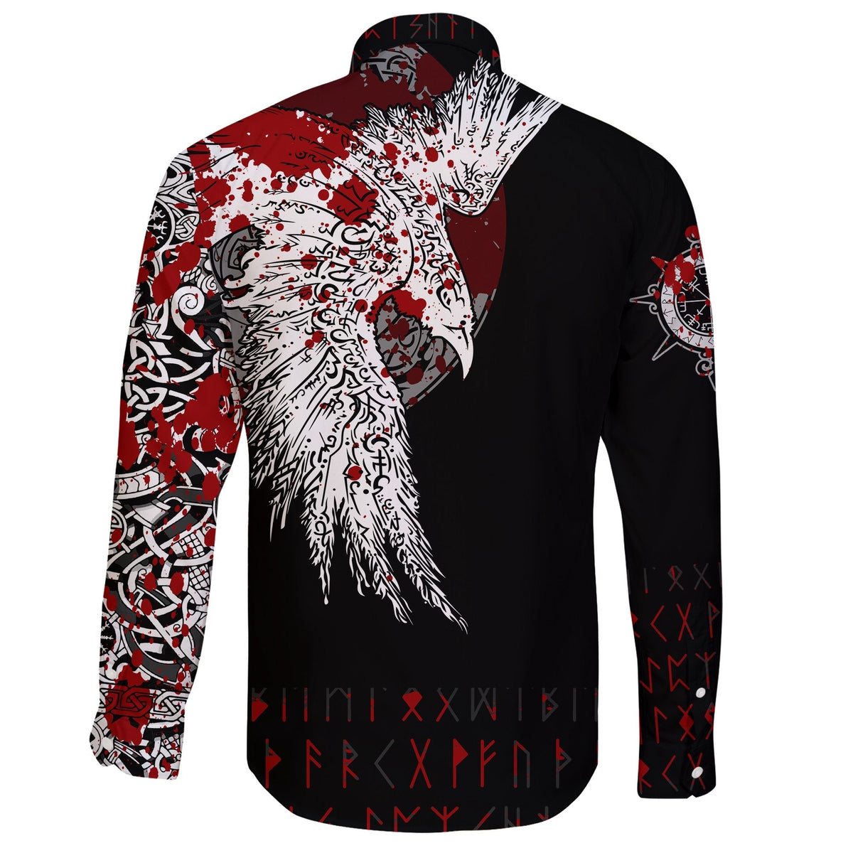 Custom Viking Long Sleeve Button Shirt - Mystical Raven Tattoo Blood RLT12 - Wonder Print Shop