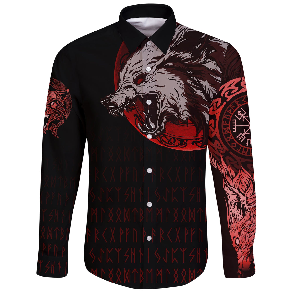 Viking Long Sleeve Button Shirt Wolf Blood Moon RLT12 - Wonder Print Shop