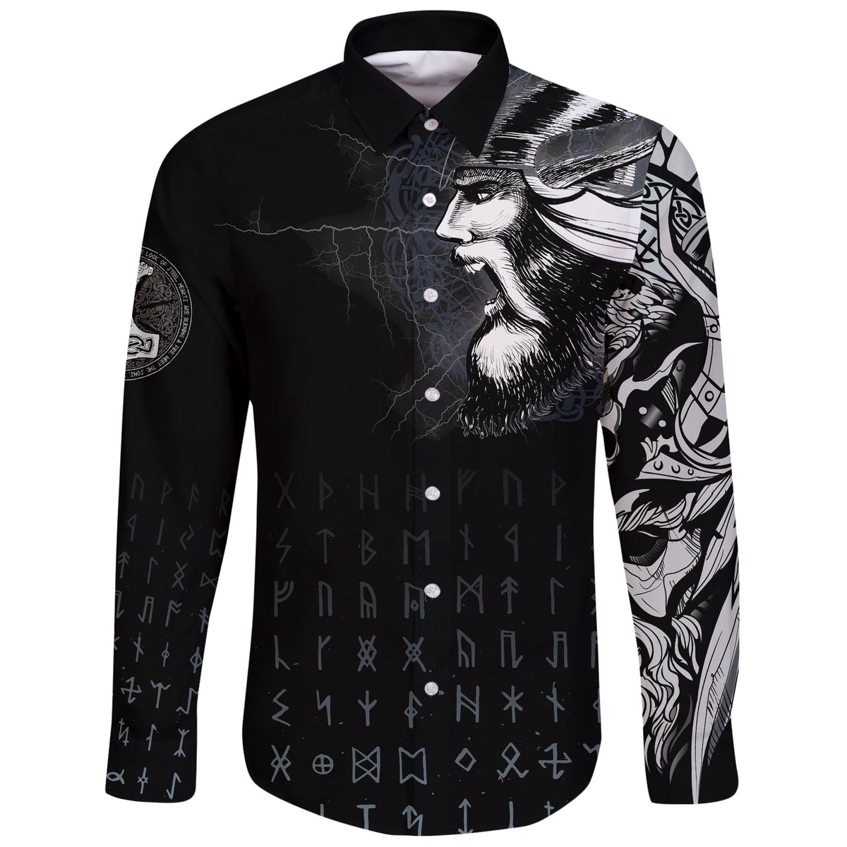 Viking Long Sleeve Button Shirt Warrior Tattoo 3D RLT12 - Wonder Print Shop