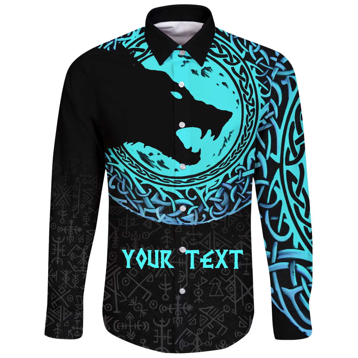 (Custom) Viking Long Sleeve Button Shirt - Fenrir Norse Wolf RLT12 - Wonder Print Shop